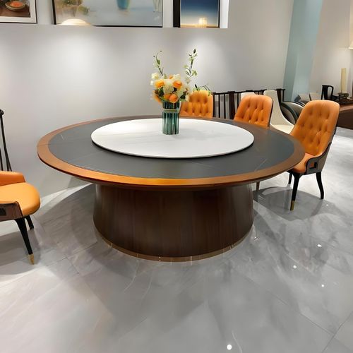 岩板实木火锅桌i子电磁炉一体酒店电动大圆桌家用餐桌一人一锅商