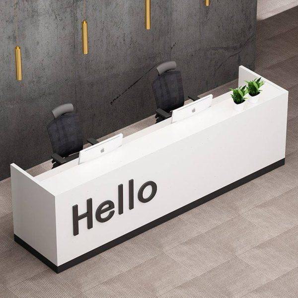 售楼部公司前台接待桌仿大理石咨询台迎宾时尚白色收银台吧台柜台