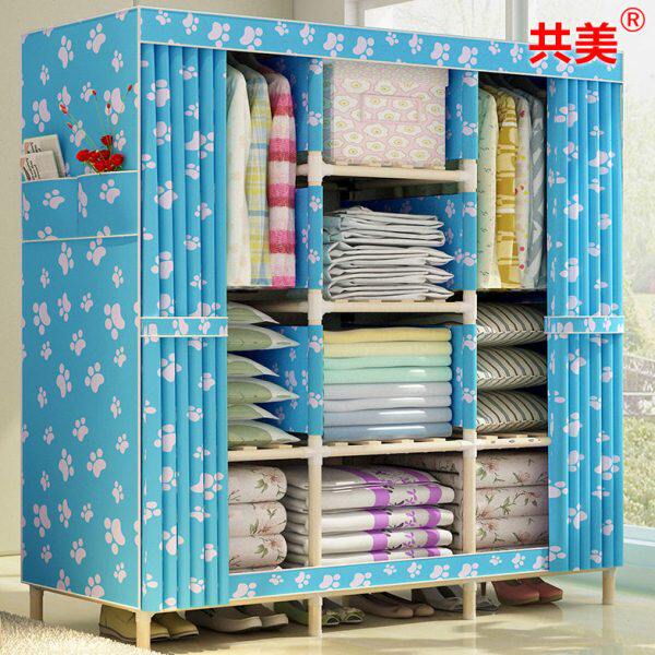 木头布艺简易衣柜实木牛津布加厚加固木架子组装经济型防尘布柜子