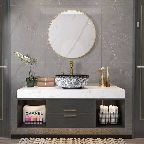 轻奢风浴室柜卫生间洗手盆柜组合厕所洗脸池小户型洗W漱台岩板面