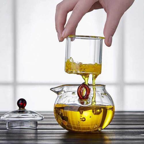 A5L玻璃茶壶耐高温单壶茶水分离家用过滤小号红茶手抓泡茶壶茶具