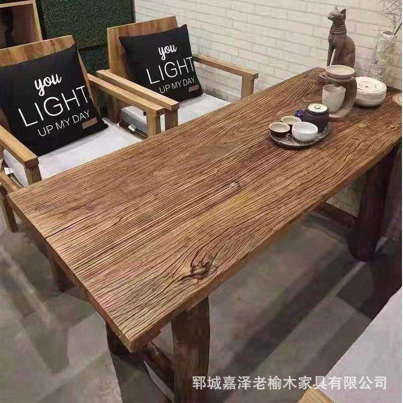 禅意餐桌吧台木质茶桌椅组合新中式办公室怀旧风化旧茶台桌厂家