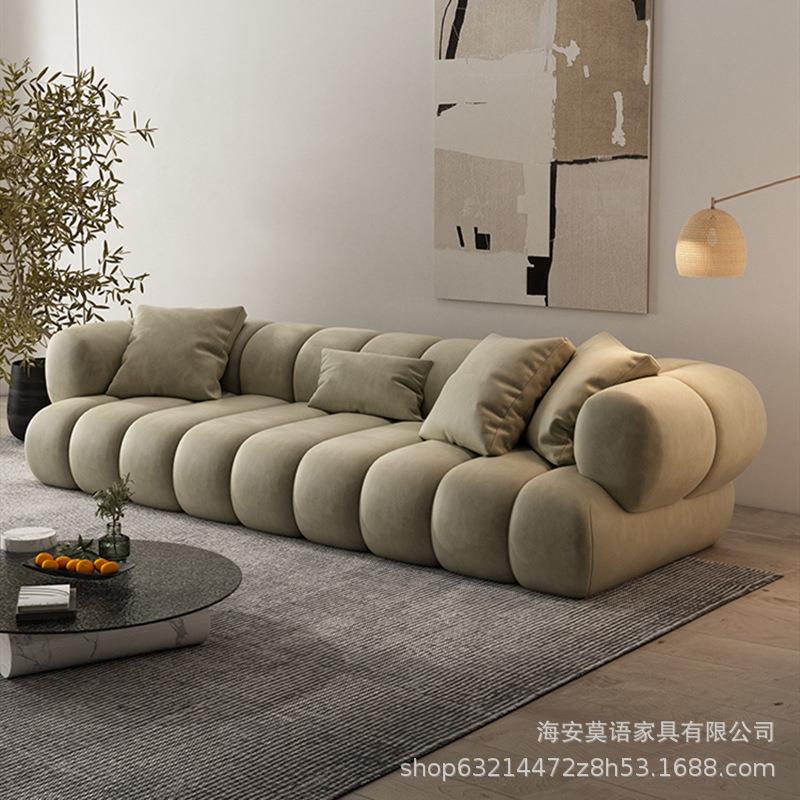 北欧现代简约大师设计意式极简毛毛虫小户型直排布艺皮沙发