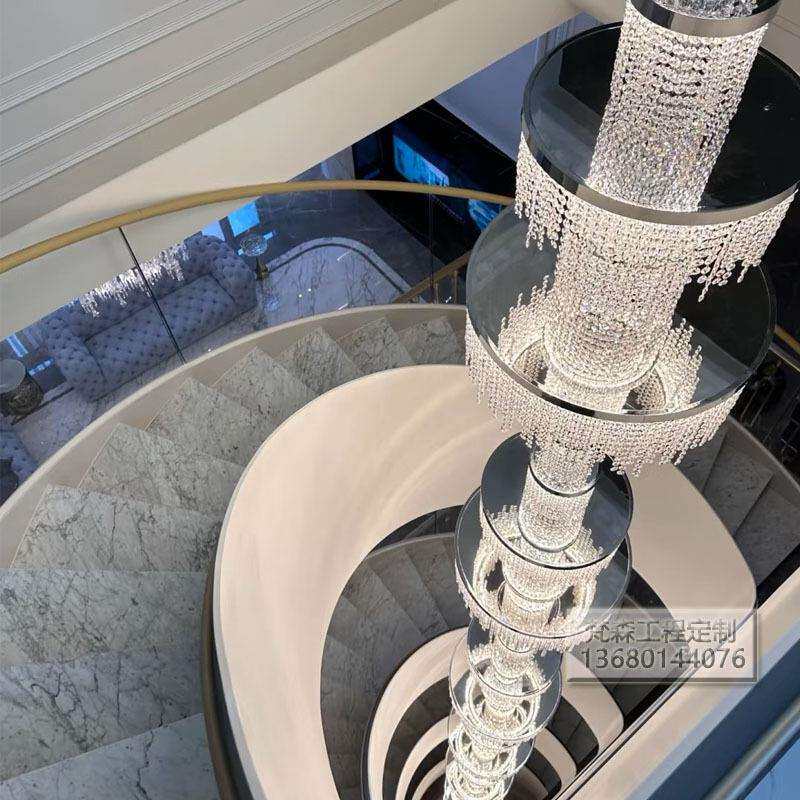楼梯吊灯豪华别墅复式楼灯水晶帘灯具旋转楼梯间吊灯水晶柱长吊灯