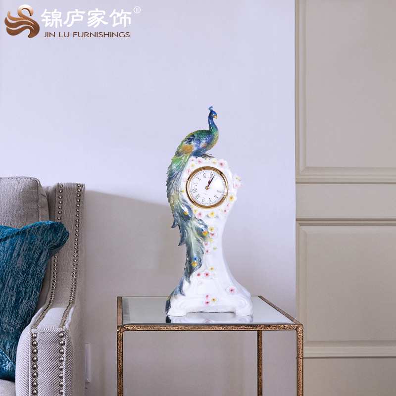 孔雀时钟摆件现代欧式简约工艺品电视柜酒柜玄关家居饰品装饰摆设