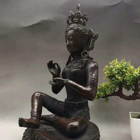 仿古摆件杂项铜器古董纯铜摆饰大坐佛做旧紫铜古玩家居装饰品