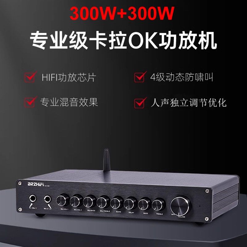KA100 专业大功率KTV 家用卡拉OK功放机 防啸叫 人Z声丽音调节