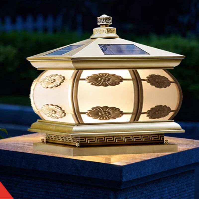 防水全铜太阳能柱头灯户外围墙庭院灯别墅门柱灯大V门口柱子灯接