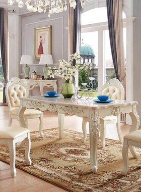 欧式餐桌椅组合大理石长方形实木餐桌椅子白色简约家用饭桌235
