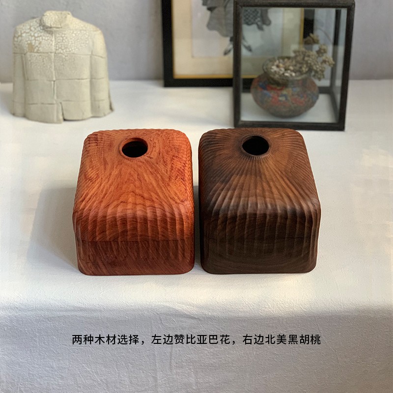 左迹/原b创手作木质纸巾盒长方形创意抽取式北美黑胡桃不开裂无漆