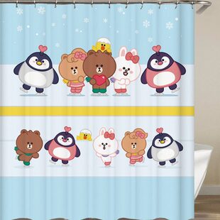 小兔装饰挂布卡通熊浴帘卫生间挡水洗澡帘窗帘布料衣柜门遮挡帘子