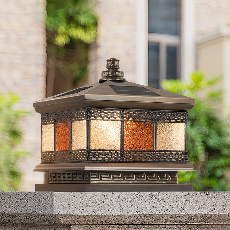 全铜太阳能柱头灯l户外围墙庭院灯别墅花园室外门柱灯大门口柱子