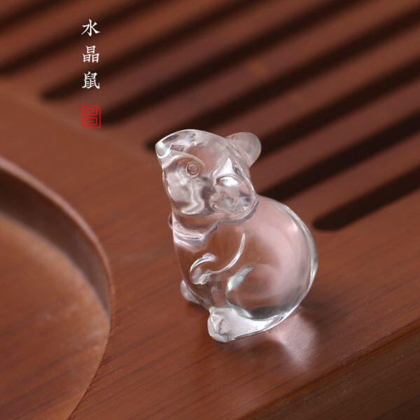 天然白水晶立体生肖鼠吊坠 男女款 风水能量石本命年挂饰 礼物