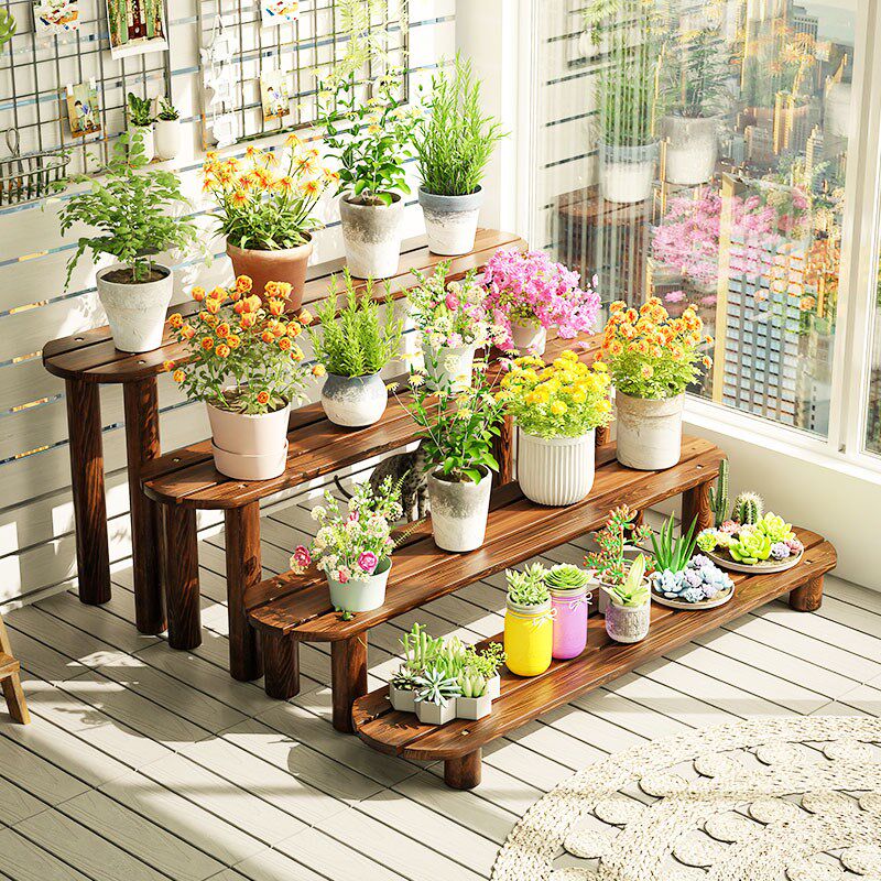 阳台多肉实木长条l花架客厅落地式多层置物架室内木质绿植摆放架