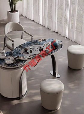 owi岩板茶桌椅组合2023新款轻奢泡茶桌现简约挡阳台家用小型