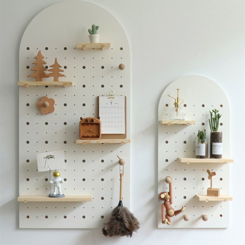 4IVO木质拱门洞洞板玄关门口衣帽置物架墙上挂钩壁挂钥匙实木收纳