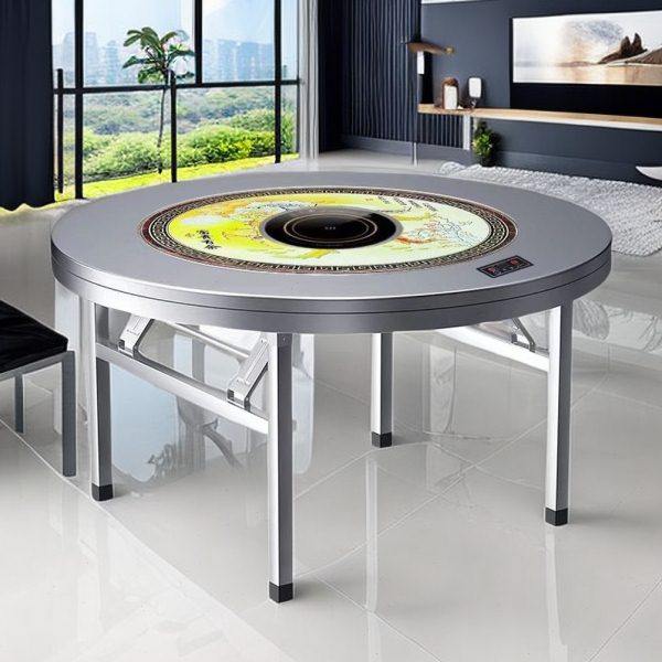 加厚彩图不锈钢圆桌内置转盘火锅桌电磁炉一体折叠餐桌商用饭店桌,住宅家具,不锈钢/PVC餐桌,淘宝优惠券,粉丝福利购,淘宝优惠卷