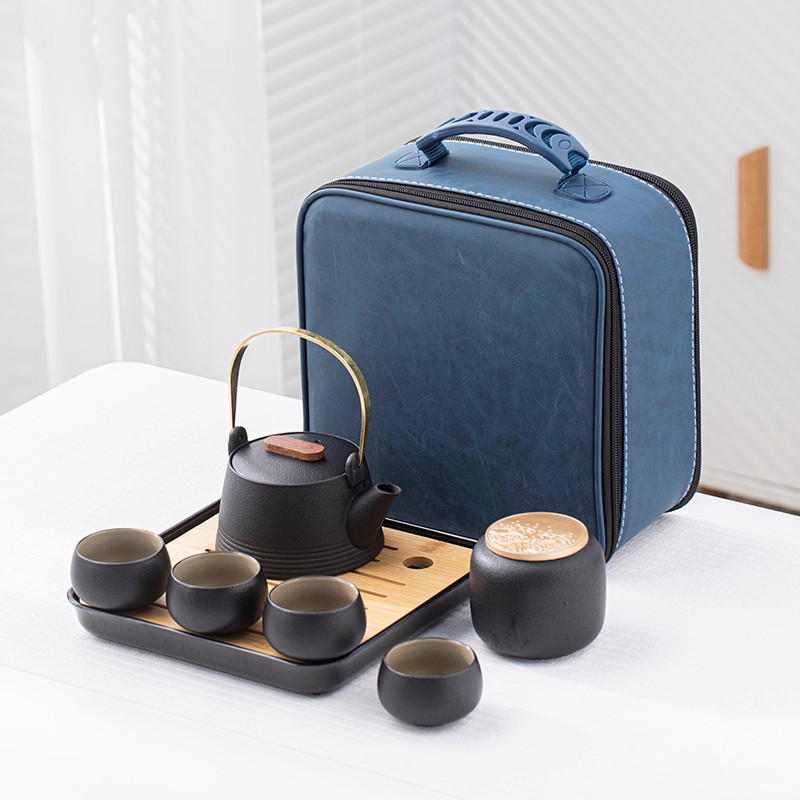 黑陶茶具日式简约便携式旅行茶具旅行茶具