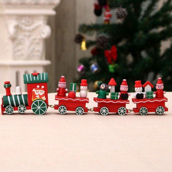 圣诞节装饰品 迷你精致木质桌面圣诞小火车老人摆件儿童节日礼品