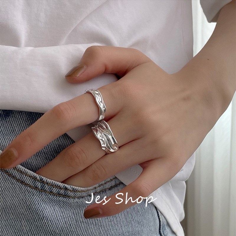 Jes Shop冷淡n风戒指暗黑极简个性开口可调节食指戒女简约情侣指