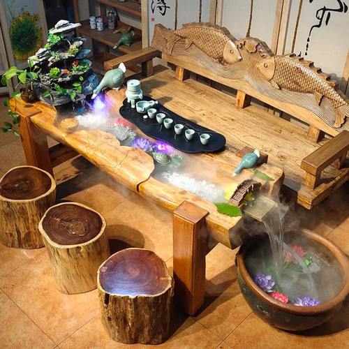 香樟木循环流水茶桌禅意家具养鱼缸客厅茶台功夫泡茶台循环流水台