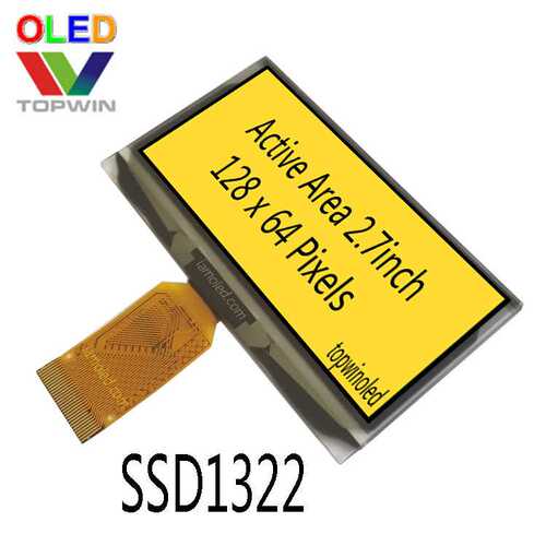 2.7寸oled屏128x64黄色2864ASYIG01黑底黄字sd1322黄底黑字12864