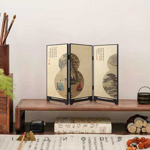 新中式桌面装饰画斗柜电视柜餐边柜摆台画书房茶几复古小屏风摆件