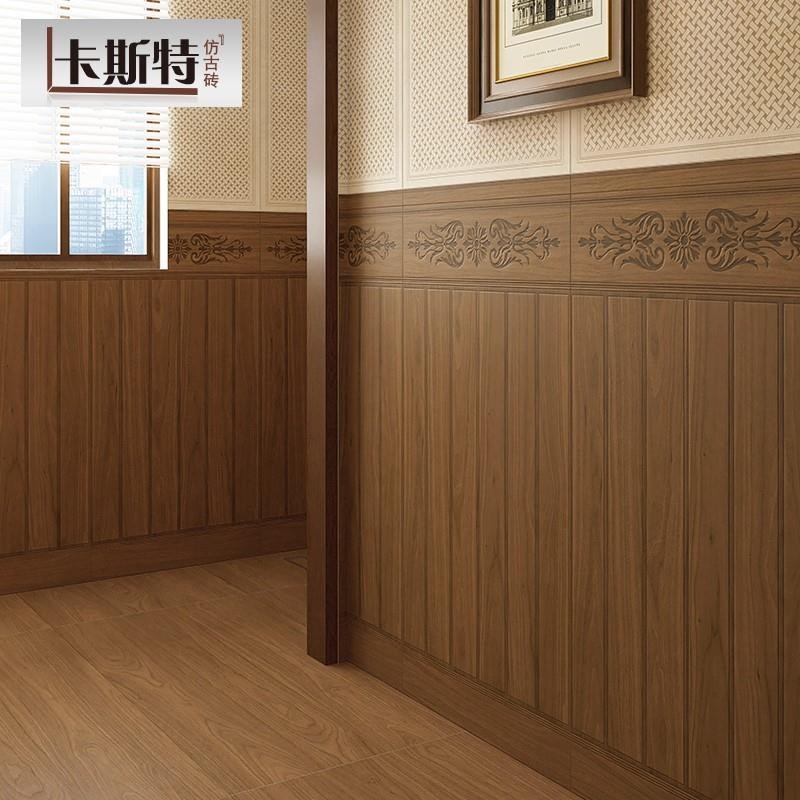 北美胡桃木墙裙木纹砖法s式卫生间瓷砖花砖原木色防滑地砖客厅卧