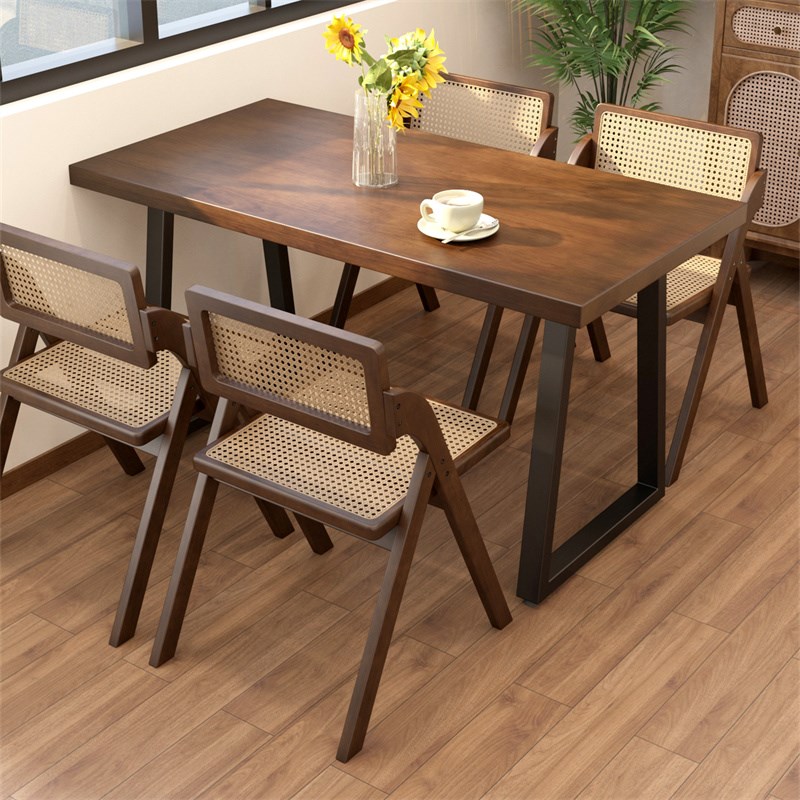 现代简约咖啡店休闲桌椅料理店折叠餐桌椅K组合西餐厅网红实木桌