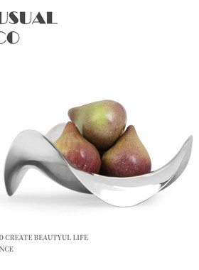 简约欧式银色金属不规则流线果盘托盘摆件厨房餐厅样X板房软装饰