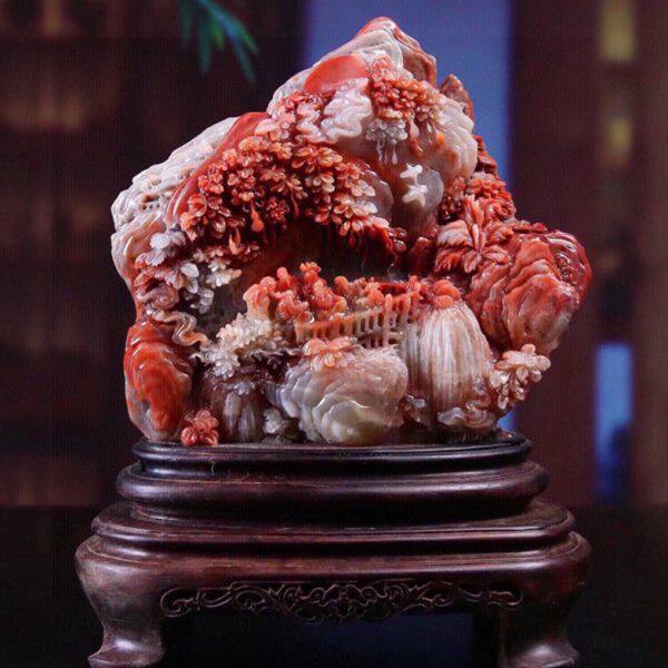 福建寿山石山居秋暝江南摆件手作浮雕家居客厅摆设奇石精雕工艺