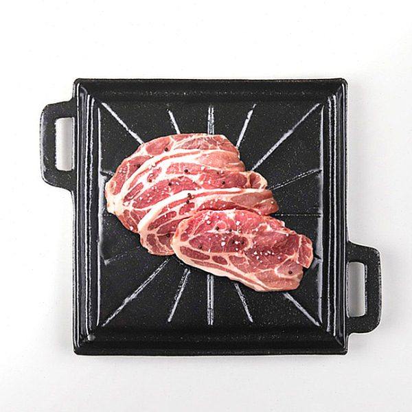 韩式铸铁方形烤盘搪瓷烤肉盘煎牛排铁板烧料理盘生铁烧烤盘