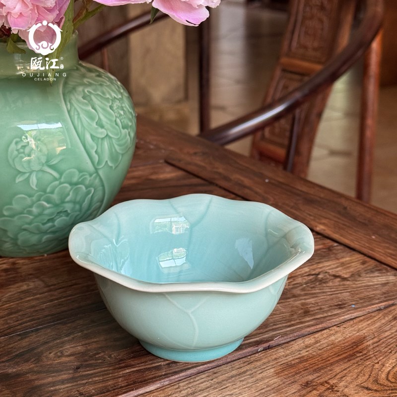 五寸荷叶碗粉青13cmq500ml龙泉高温青瓷厚釉高端青瓷米饭碗甜品碗