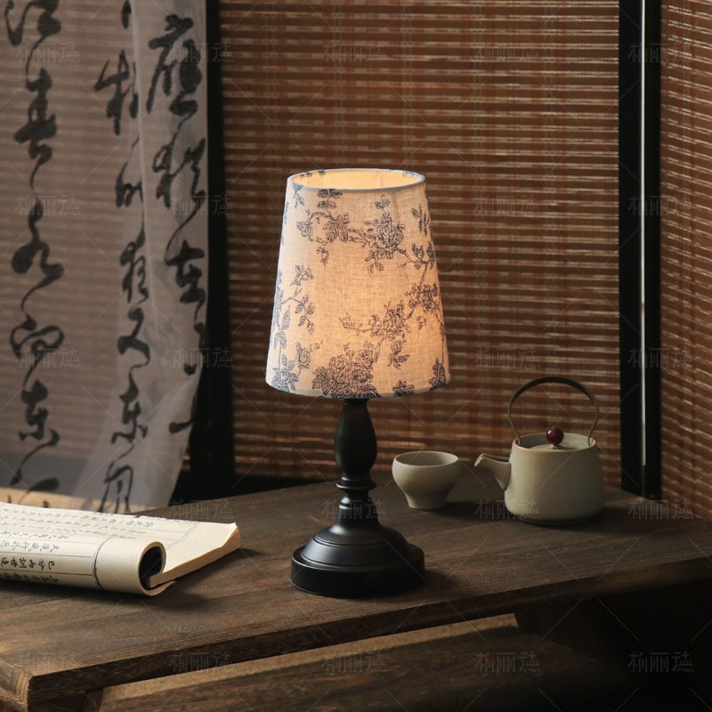 青花台灯新中式复古客厅角几禅意茶室中J国风茶台灯充电卧室床头