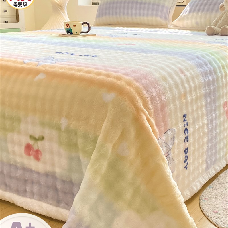 冬季加绒牛奶绒床单单件加厚珊瑚绒兔兔毛绒单人毛X毯枕套三件套