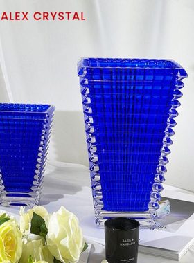 ns风轻奢蓝色水晶玻璃花透明客厅桌面方口水养百合鲜花摆件