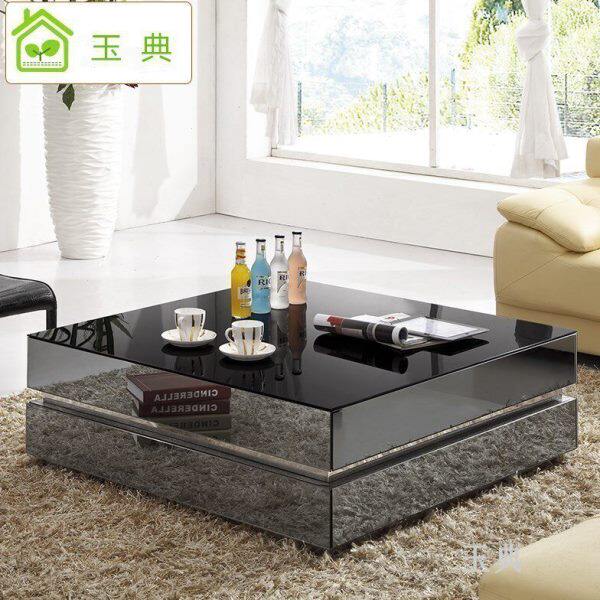 简约现代小户型黑色正方形茶几钢化玻璃茶几组合方几电视柜茶桌