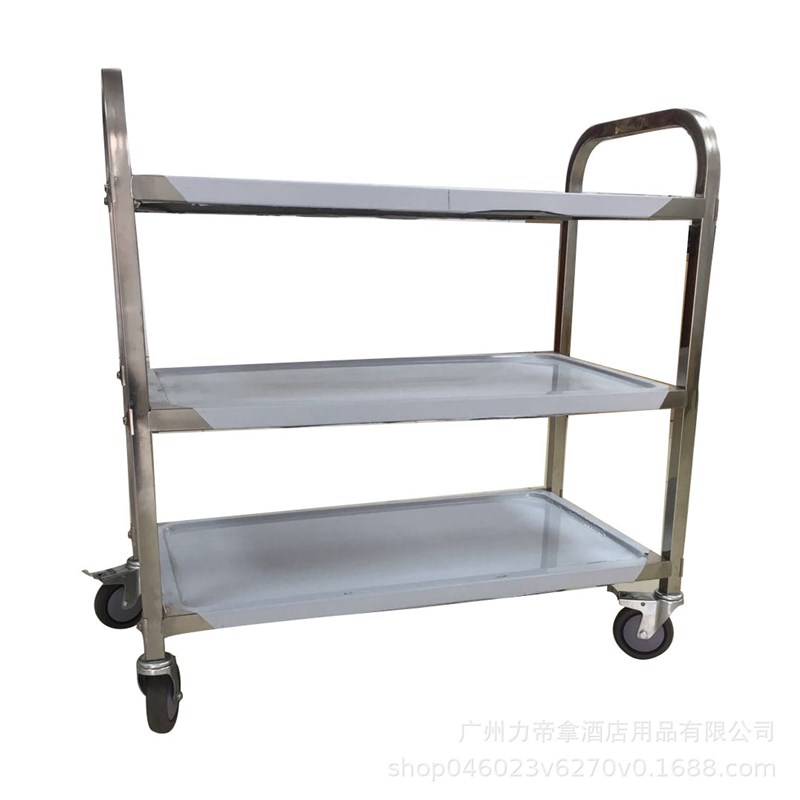 不锈钢餐车三层拆装方管酒店推车三层镀金客房服务车加厚厨车