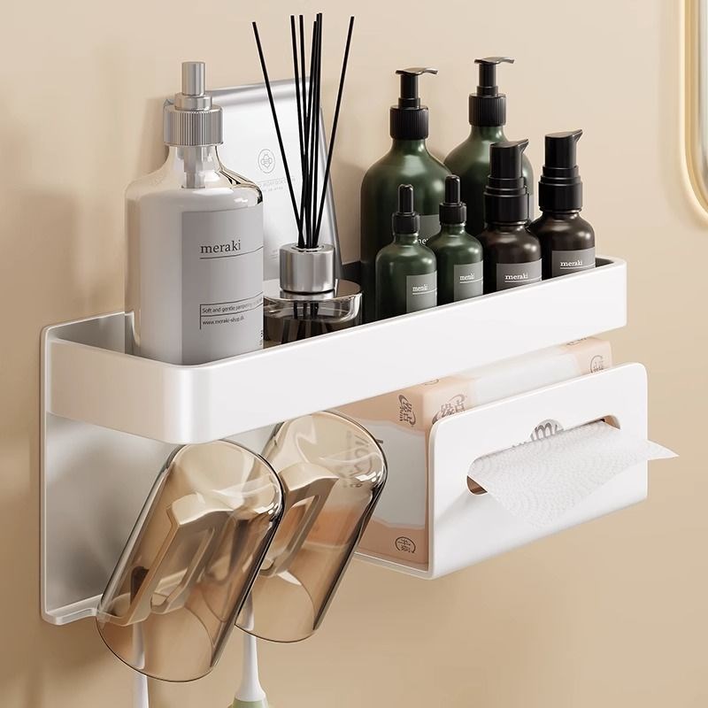 4s7卫生间牙刷置物架免打孔漱口杯刷牙杯收纳家用新款架子一体架