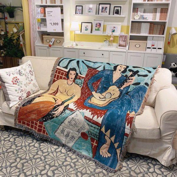 复古风马蒂斯油画双面多用途沙发巾装饰布毯子挂布人沙发垫盖布,居家布艺,沙发套,淘宝优惠券,粉丝福利购,淘宝优惠卷
