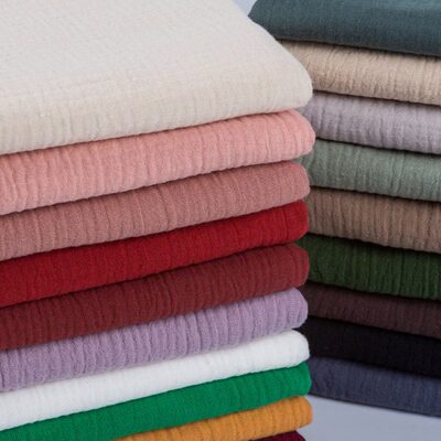 双层纯棉纱布宝宝布料全棉绉布纯色居家服连衣裙围巾婴儿服装面料