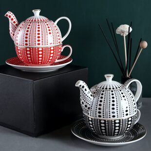 英式彩色渐变艺术圆点子母壶陶瓷茶壶杯碟一人食下午茶咖啡花茶壶