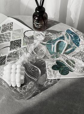 欧式玻璃家居首饰盘甜品台摆件装饰展示架收纳盘水果盘香薰托托盘