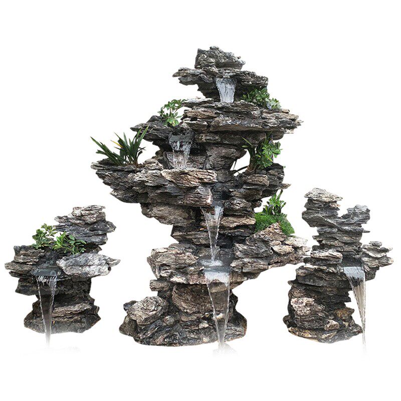 鱼池假头造景石件花园庭院流水喷泉别墅阳台大型招财装饰摆山瀑布