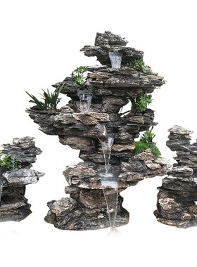 鱼池假头造景石件花园庭院流水喷泉别墅阳台大型招财装饰摆山瀑布