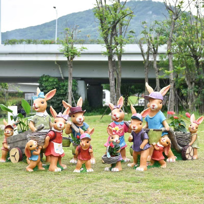 卡通兔子花园庭院草坪装饰花盆摆件幼儿园小区公园玻璃钢装饰雕塑