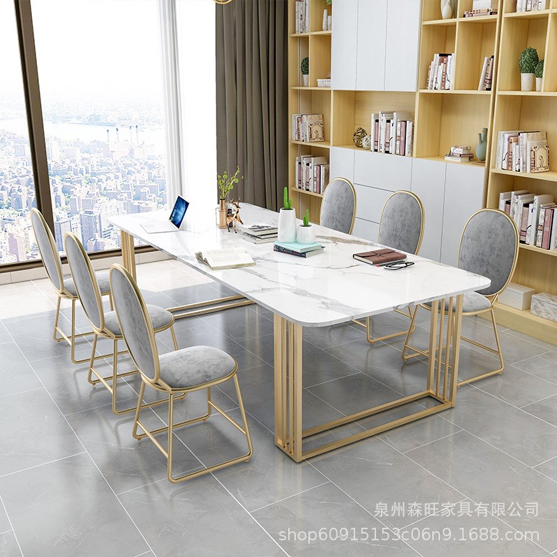 简约现代人造大理石办公桌培训会议室长条桌工作台会客接待洽谈桌