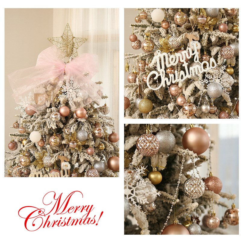 植绒加密落雪粉色圣诞树套餐2.1m商场商店家用圣诞节装饰场景布置