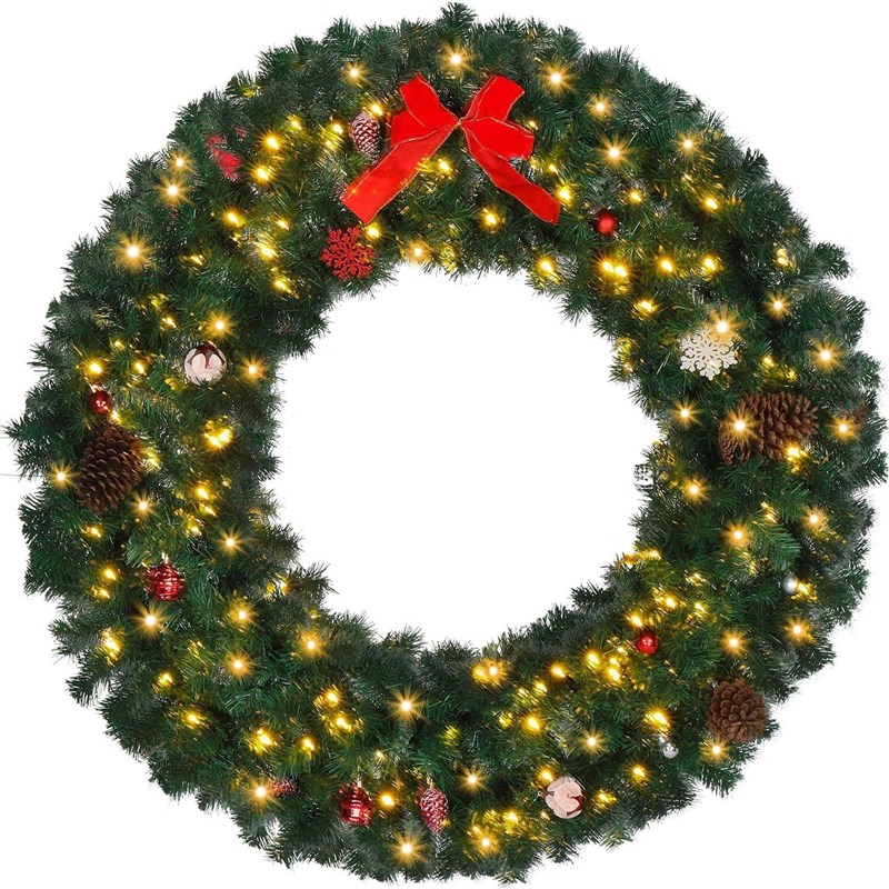 48inch大型圣诞节装饰1.2米花环彩球加密藤条门挂酒店场景布置1.5