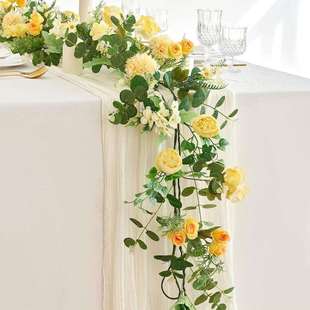 1.9米桉树叶带花朵仿真藤条婚礼餐桌中心摆饰春季装饰人造假花绿